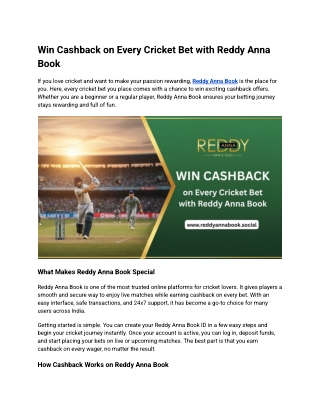 Win Cashback on Every Cricket Bet with Reddy Anna Book