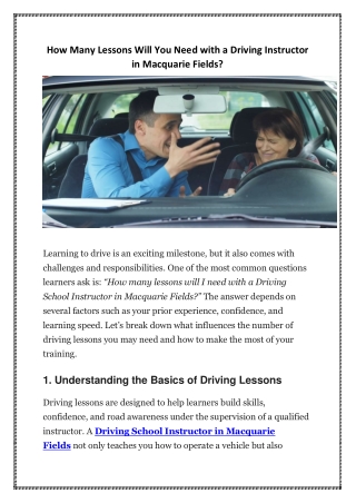 How Many Lessons Will You Need with a Driving Instructor in Macquarie Fields