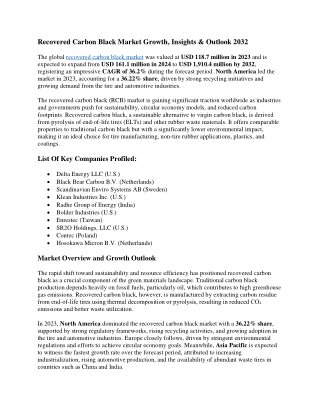Recovered Carbon Black Market Report, Share & Global Trends 2032