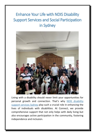 Enhance Your Life with NDIS Disability Support Services and Social Participation in Sydney