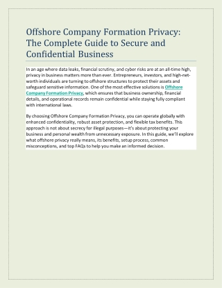 Offshore Company Formation Privacy