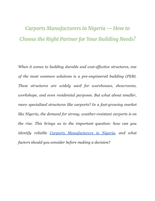 Carports Manufacturers in Nigeria — How to Choose the Right Partner for Your Building Needs