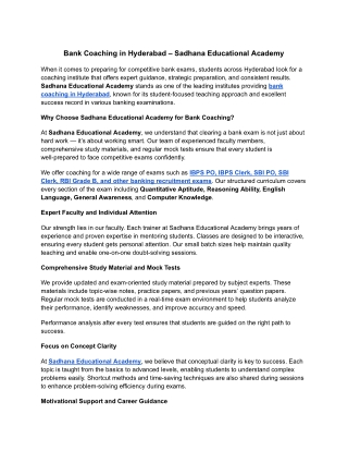 Bank Coaching in Hyderabad – Sadhana Educational Academy