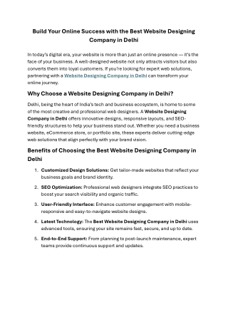 Build Your Online Success with the Best Website Designing Company in Delhi