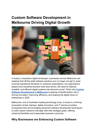 Custom Software Development in Melbourne Driving Digital Growth