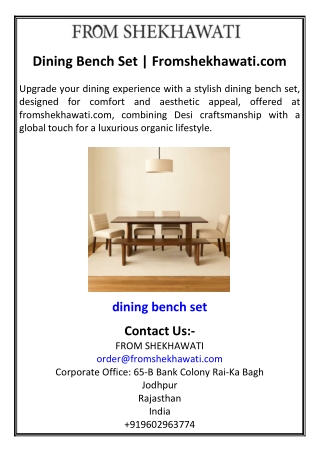 Dining Bench Set | Fromshekhawati.com