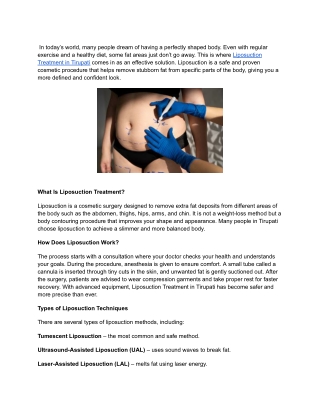 Liposuction Treatment In Tirupati