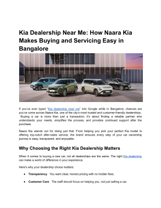 Kia Dealership Near Me_ How Naara Kia Makes Buying and Servicing Easy in Bangalore