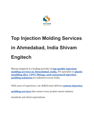 Top Injection Molding Services in Ahmedabad, India Shivam Engitech