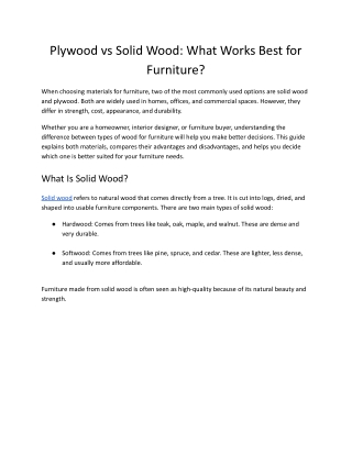 Plywood vs Solid Wood: What Works Best for Furniture?