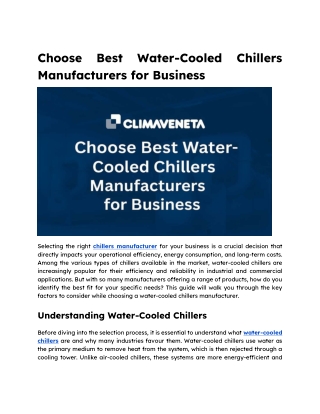 Choose Best Water-Cooled Chillers Manufacturers for Business
