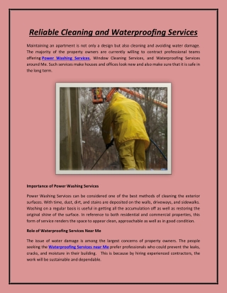 Reliable Cleaning and Waterproofing Services