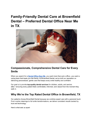 Family-Friendly Dental Care at Brownfield Dental – Preferred Dental Office Near Me in TX