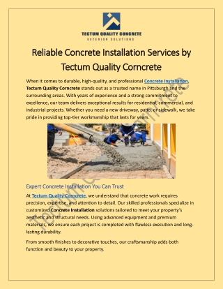 Concrete Installation Services by Tectum Quality Corncrete