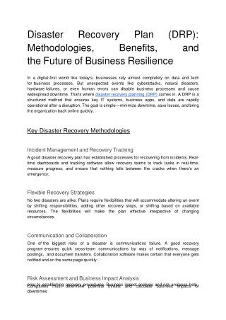 Disaster Recovery Plan (DRP)_ Methodologies, Benefits, and the Future of Business Resilience