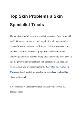 Top Skin Problems a Skin Specialist Treats