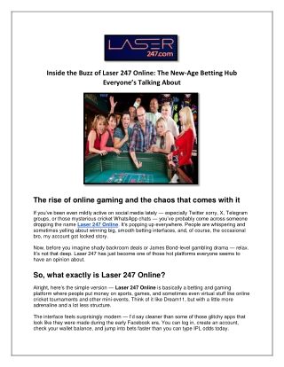 Inside the Buzz of Laser 247 Online: The New-Age Betting Hub Everyone’s Talking