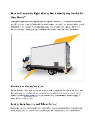 How to Choose the Right Moving Truck Hire Sydney Service for Your Needs?