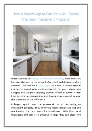 How a Buyers Agent Can Help You Secure the Best Investment Property
