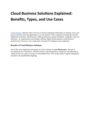 Cloud Business Solutions Explained Benefits, Types, and Use Cases