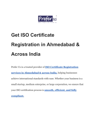 Get ISO Certificate Registration in Ahmedabad & Across India