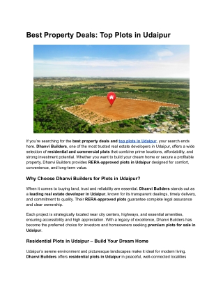 Best Property Deals: Top Plots in Udaipur