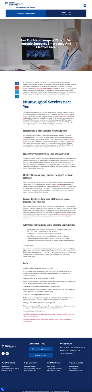 Neurosurgery Clinic San Antonio  Emergency & Elective Care