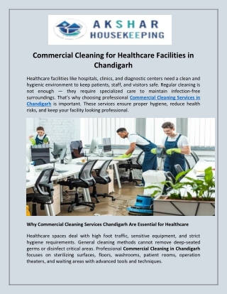 Commercial Cleaning for Healthcare Facilities in Chandigarh