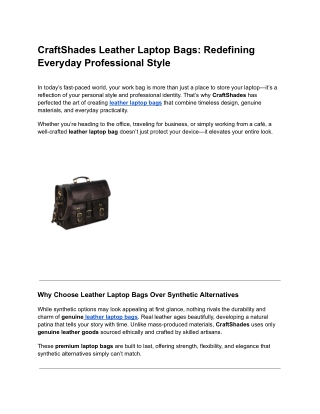 CraftShades Leather Laptop Bags: Redefining Everyday Professional Style