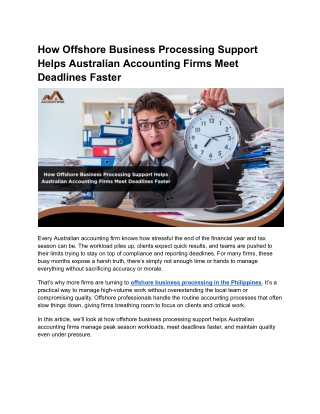 How Offshore Business Processing Support Helps Australian Accounting Firms Meet Deadlines Faster