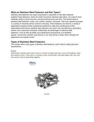 Stainless Steel Fasteners and their Types