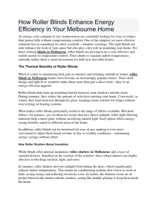 How Roller Blinds Enhance Energy Efficiency in Your Melbourne Home
