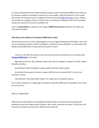 Best and Cheapest SMM Panel India: YoYo Media