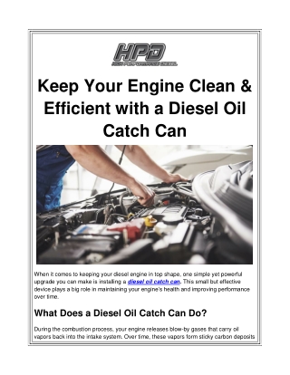 Keep Your Engine Clean & Efficient with a Diesel Oil Catch Can