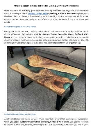 Order Custom Timber Tables for Dining, Coffee & Work Desks