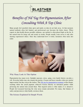 Benefits of Nd Yag For Pigmentation After Consulting With A Top Clinic