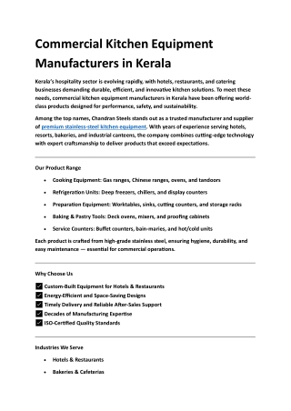 commercial kitchen equipment manufacturers in kerala