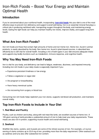 Iron-Rich Foods – Boost Your Energy and Maintain Optimal Health