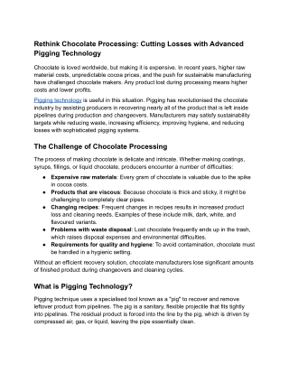 Pigging Technology: Revolutionizing Liquid Processing Systems