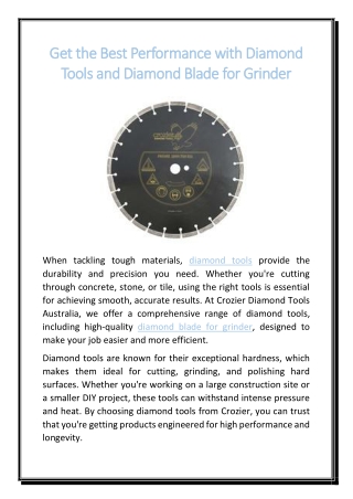Get the Best Performance with Diamond Tools and Diamond Blade for Grinder