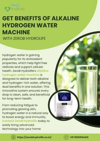 Get Benefits of Alkaline Hydrogen Water Machine with ZeroB Hydrolife
