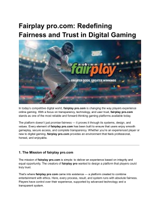 fairplay pro.com Redefining Fairness and Trust in Digital Gaming