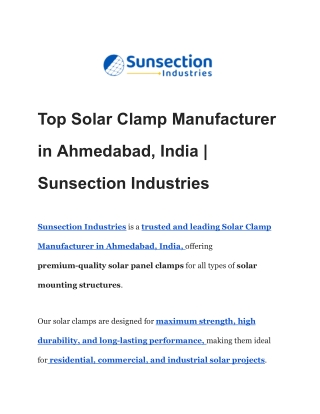 Top Solar Clamp Manufacturer in Ahmedabad, India _ Sunsection Industries