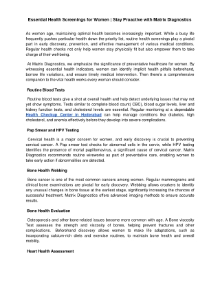 Essential Health Screenings for Women Stay Proactive with Matrix Diagnostics