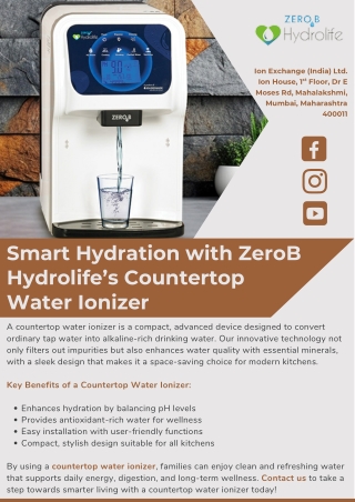 Smart Hydration with ZeroB Hydrolife’s Countertop Water Ionizer