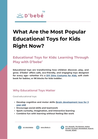 Most Popular Educational Toys for Kids: Learning, Fun, and Growth with D’bebe'
