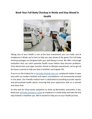 Book Your Full Body Checkup in Noida and Stay Ahead in Health