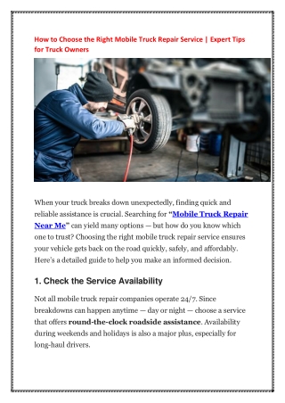 How to Choose the Right Mobile Truck Repair Service - Expert Tips for Truck Owners
