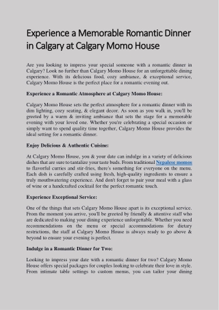 Experience a Memorable Romantic Dinner in Calgary at Calgary Momo House