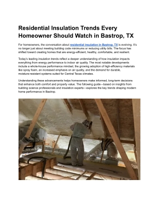 Residential Insulation Trends Every Homeowner Should Watch in Bastrop, TX